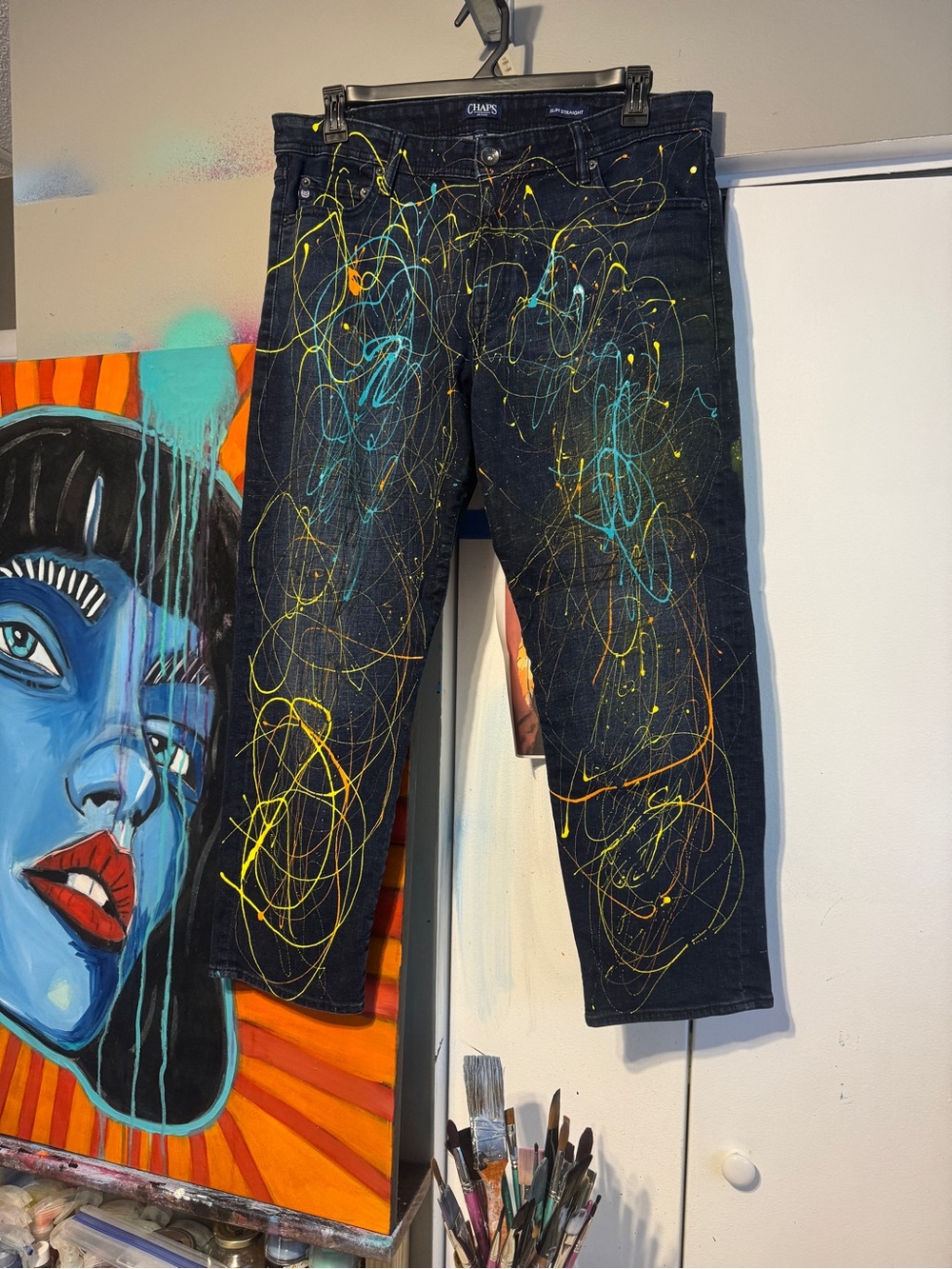 Hand Painted Chaps Men's Denim Jeans 36x30 One of a Kind Streetwear